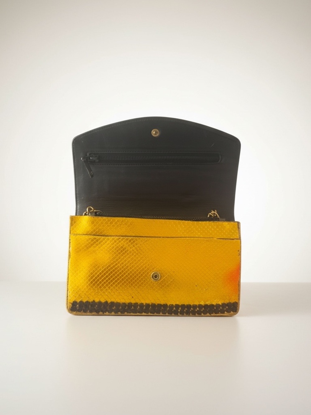CHANEL Black and Yellow Studded Flap Clutch - Picture 4 of 7